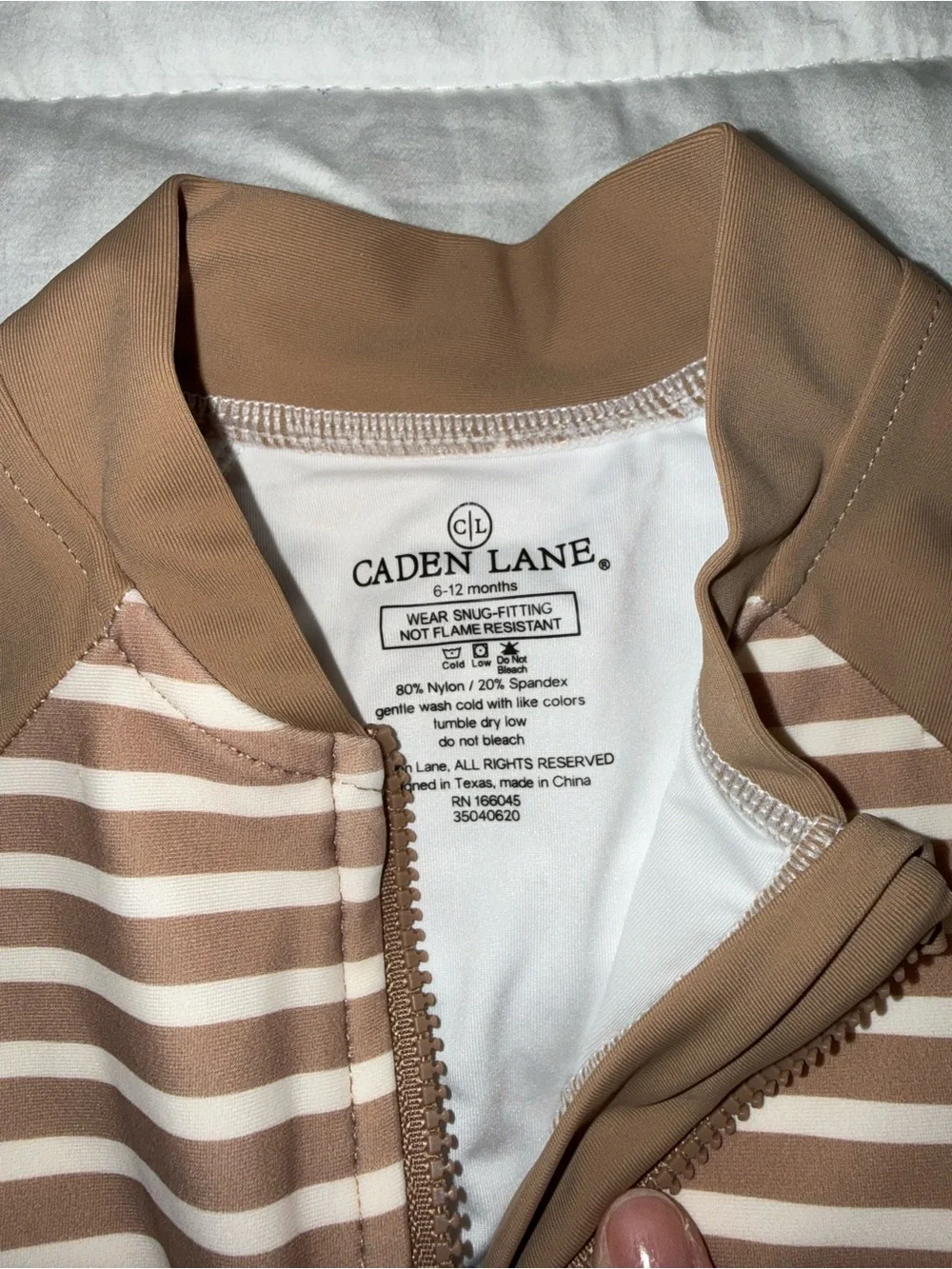 NWT Caden Lane Kids UPF 50+ Brown Stripe Long-Sleeve Swim Romper